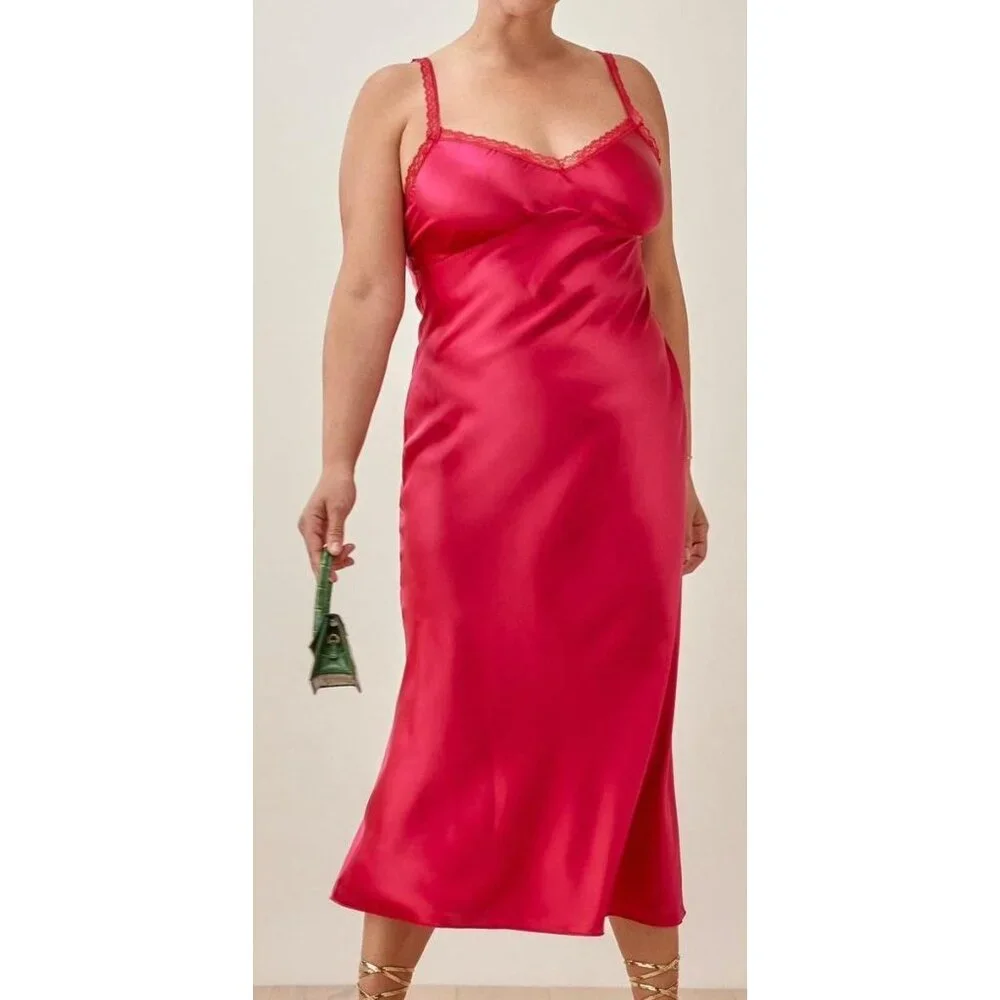 NWT Reformation Meadowlark Silk Slip Pink Dress-sz 12 - Picture 4 of 10